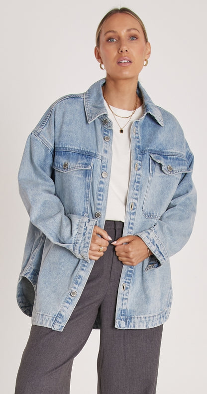 JUNE™ | Denim Shacket - Blue