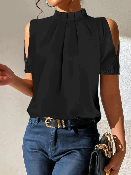 NADYIA™ | Black pleated top with split sleeves