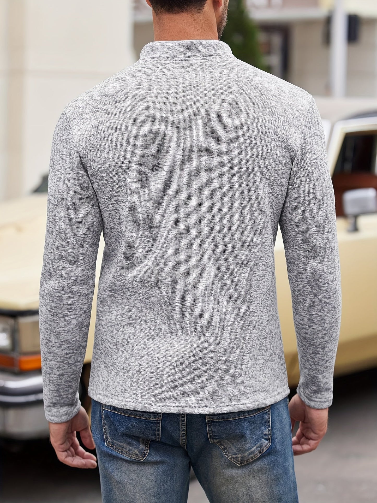 men's knitted long sleeve stand collar shirt